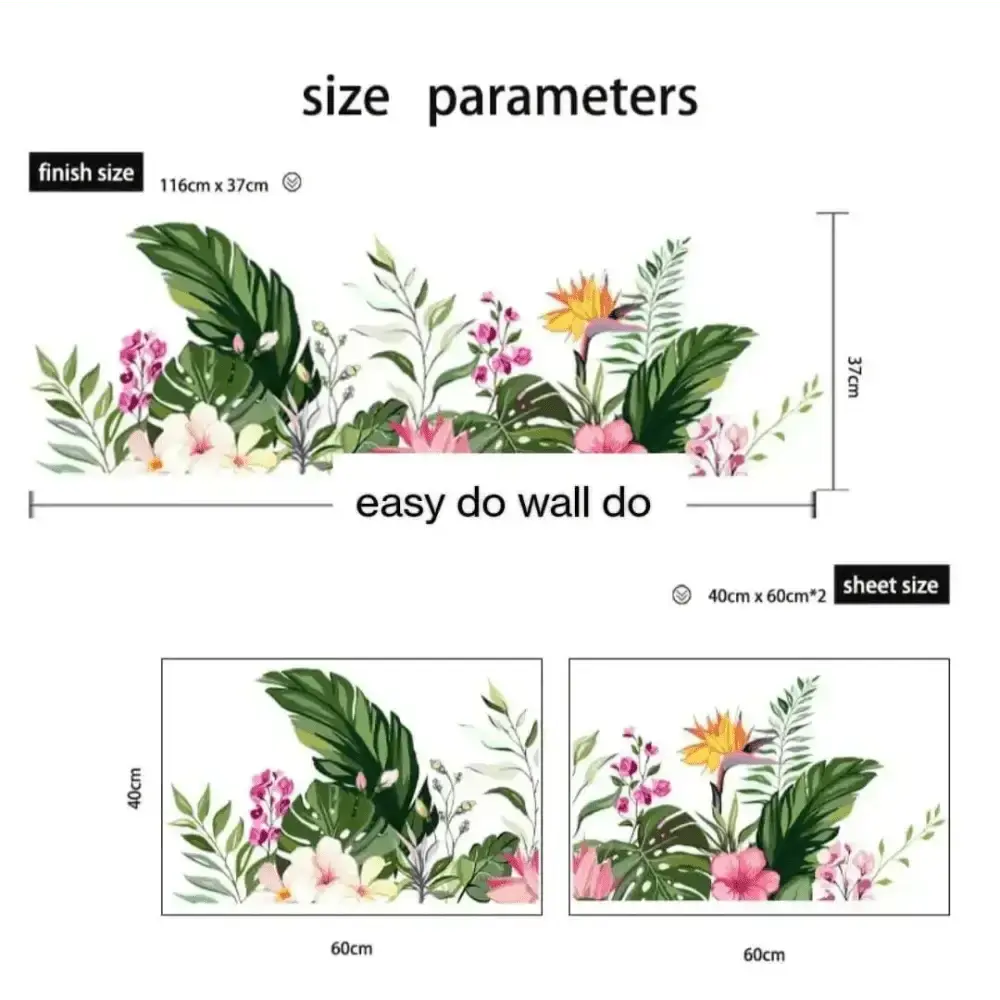 Colorful Flowers & Green Leaves Wallpaper Stickers - Vibrant Home Decor - Easy do Wall do