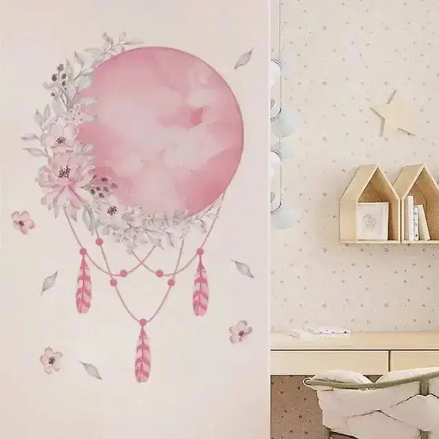 Dreamy Moon and Floral Wallpaper Sticker - Room Decor - Easy do Wall do