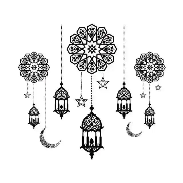 Eid Mubarak Crescent Moon and Lantern Wallpaper Sticker - Festive Decor - Easy do Wall do