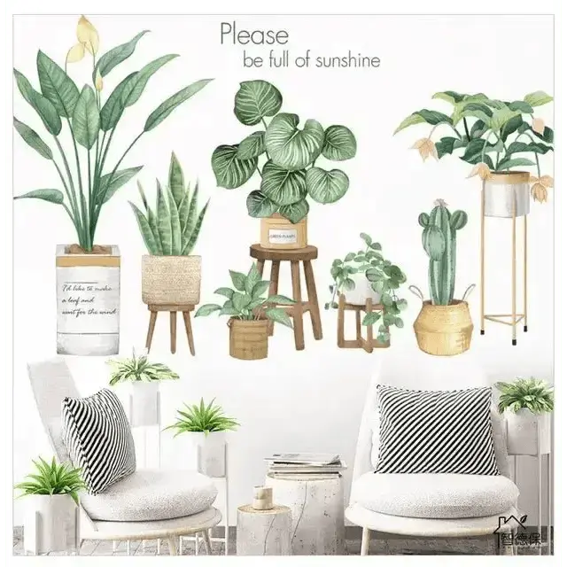 Fresh Greenery Potted Plants Wallpaper Stickers for Natural Decor - Easy do Wall do