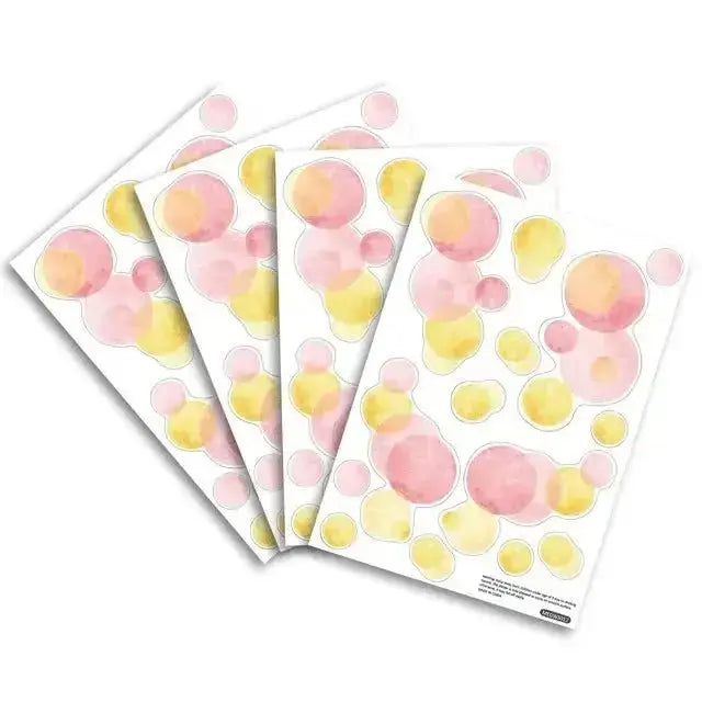 Pink Yellow Watercolor Dots Wall Decals - Modern Nursery Decor - Easy do Wall do