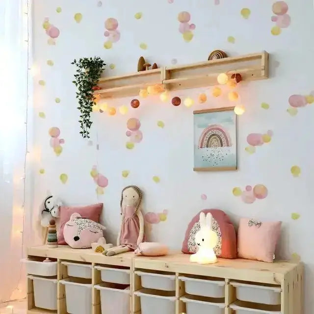 Pink Yellow Watercolor Dots Wall Decals - Modern Nursery Decor - Easy do Wall do