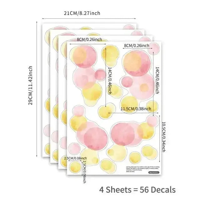 Pink Yellow Watercolor Dots Wall Decals - Modern Nursery Decor - Easy do Wall do