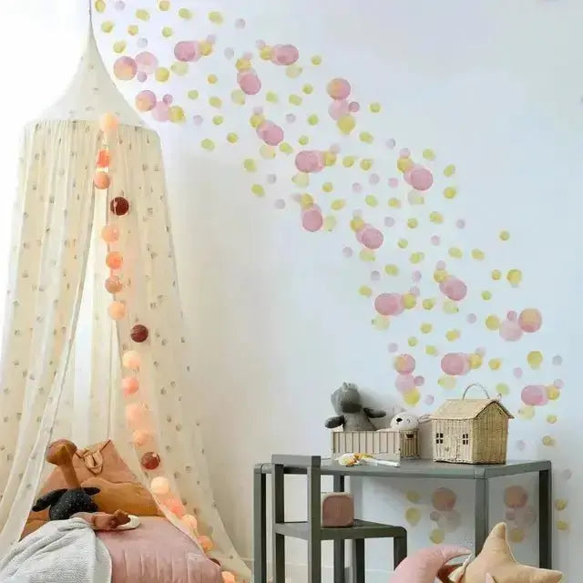 Pink Yellow Watercolor Dots Wall Decals - Modern Nursery Decor - Easy do Wall do