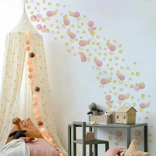 Pink Yellow Watercolor Dots Wall Decals - Modern Nursery Decor - Easy do Wall do