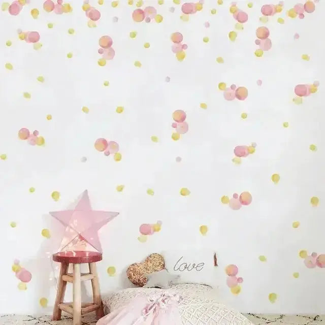 Pink Yellow Watercolor Dots Wall Decals - Modern Nursery Decor - Easy do Wall do