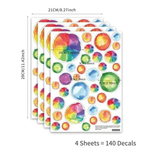 Rainbow Watercolor Dots Wall Decals - Colorful Kids Room Decor - Easy do Wall do