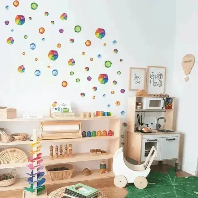 Rainbow Watercolor Dots Wall Decals - Colorful Kids Room Decor - Easy do Wall do
