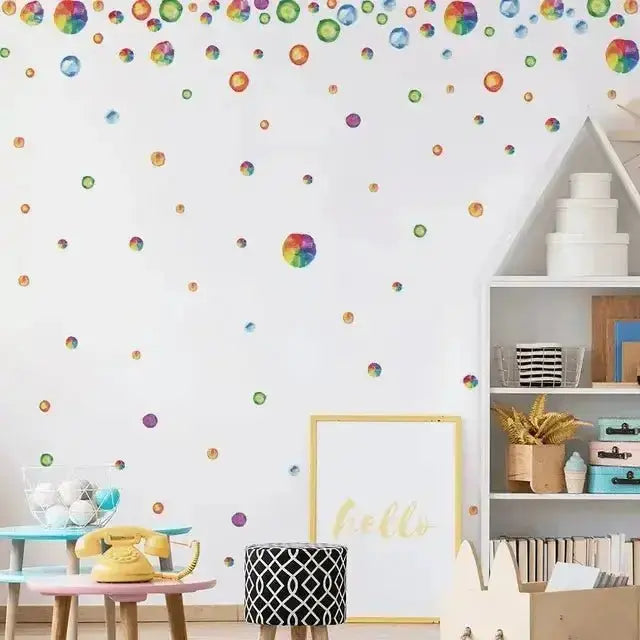 Rainbow Watercolor Dots Wall Decals - Colorful Kids Room Decor - Easy do Wall do