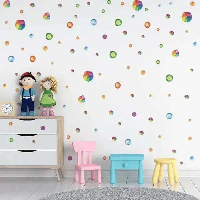 Rainbow Watercolor Dots Wall Decals - Colorful Kids Room Decor - Easy do Wall do