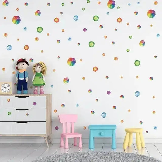 Rainbow Watercolor Dots Wall Decals - Colorful Kids Room Decor - Easy do Wall do