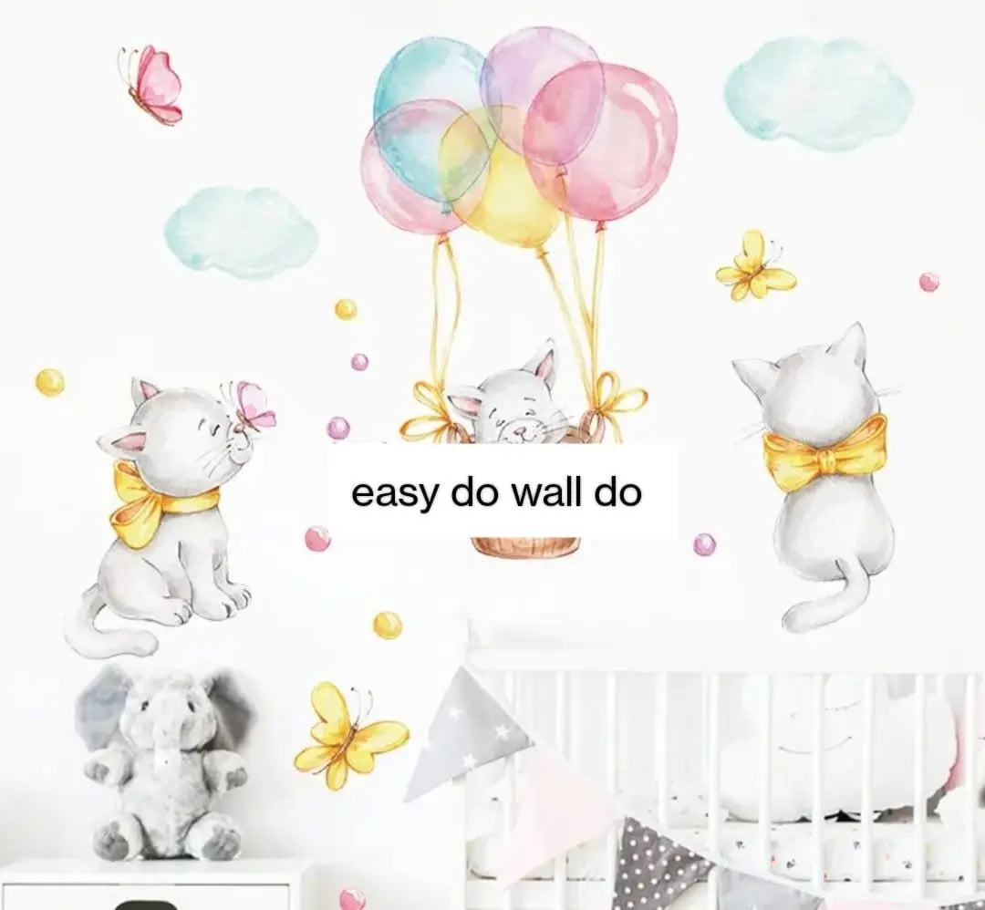 Adorable Kittens & Balloons Wall Stickers Easy do Wall do