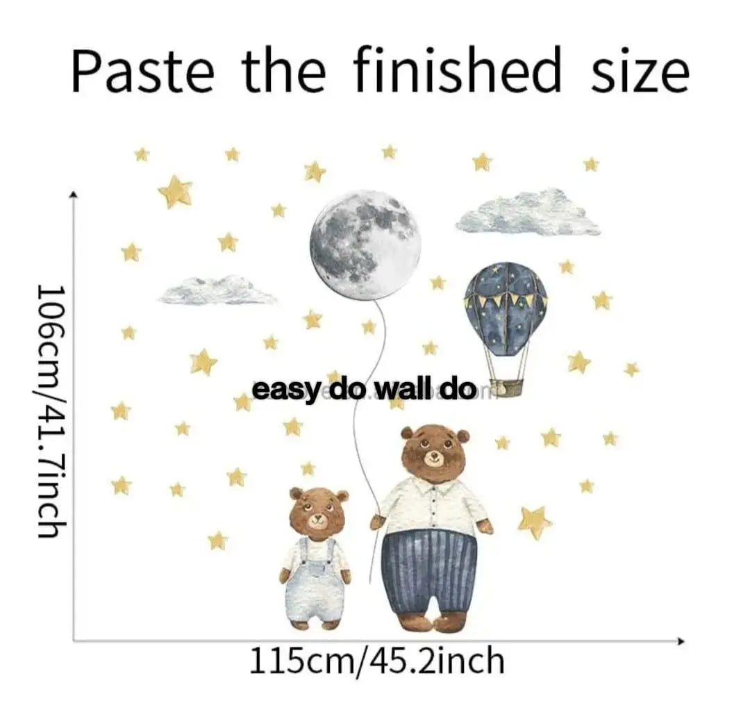 Adorable Bear and Moon Wall Stickers for Kids Easy do Wall do