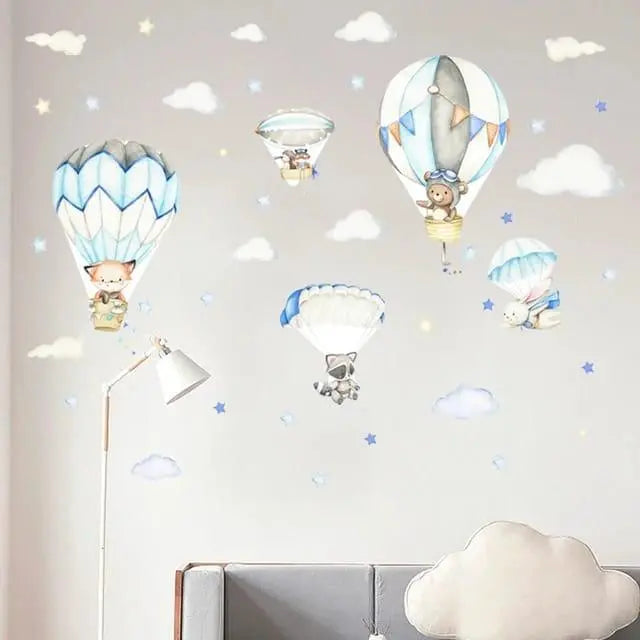 Adorable Animal Hot Air Balloon Wall Stickers Easy do Wall do