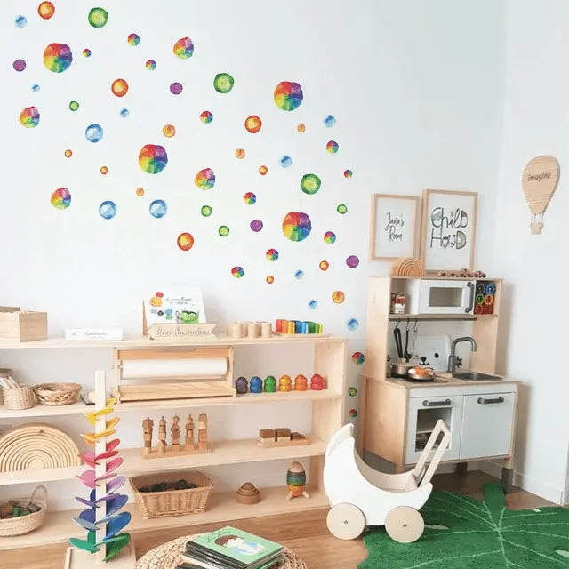 Colorful Rainbow Polka Dot Wall Stickers - Playful Kids Room Decor Easy do Wall do