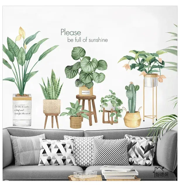 Fresh Greenery Potted Plants Wall Stickers Easy do Wall do