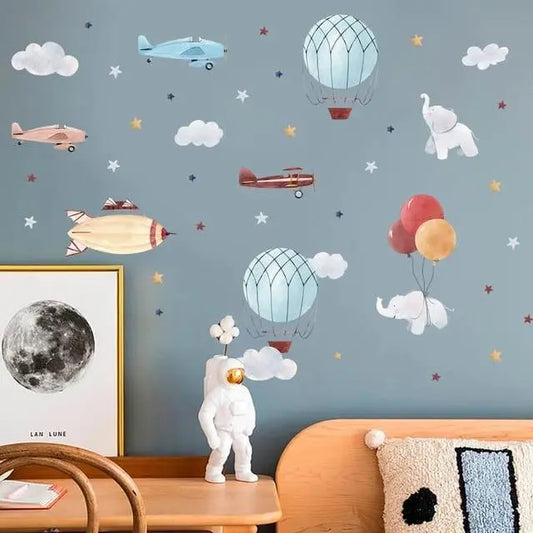 Vintage Airplane and Hot Air Balloon Wall Stickers - Easy do Wall do