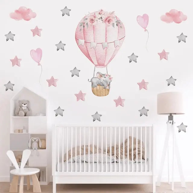 Baby Room Decor: Gentle Elephant & Balloon Stickers Easy do Wall do