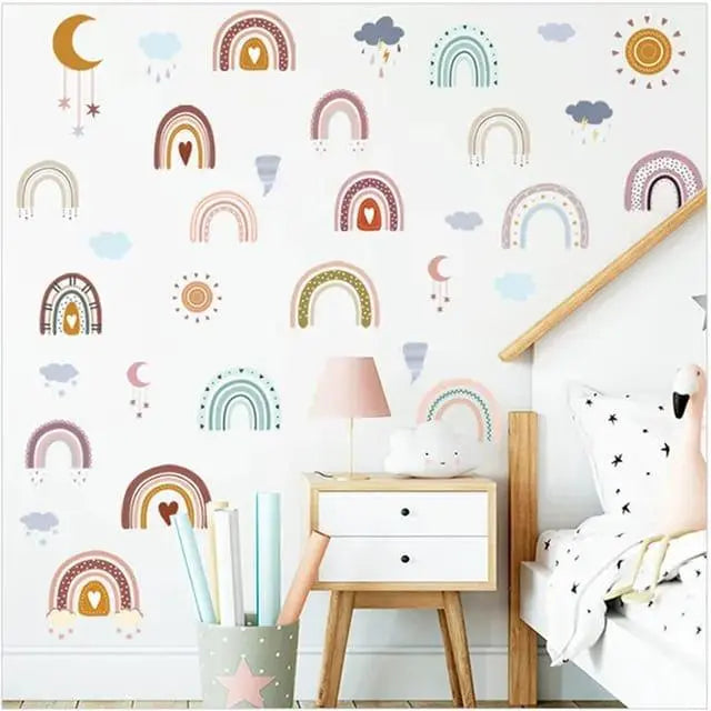 Rainbow Clouds and Sun Wall Decals for Kids' Rooms Easy do Wall do