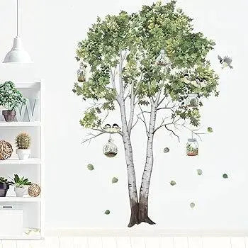 Birch Tree with Birds and Mason Jars Wall Stickers Easy do Wall do