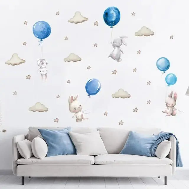 Adorable Bunny Balloon Wall Stickers for Kids Easy do Wall do