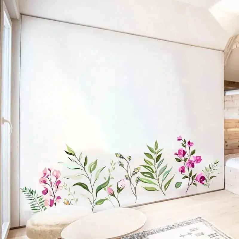 Pink Flower and Leaves Border Wall Sticker Easy do Wall do