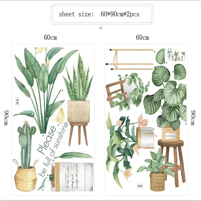 Fresh Greenery Potted Plants Wall Stickers Easy do Wall do