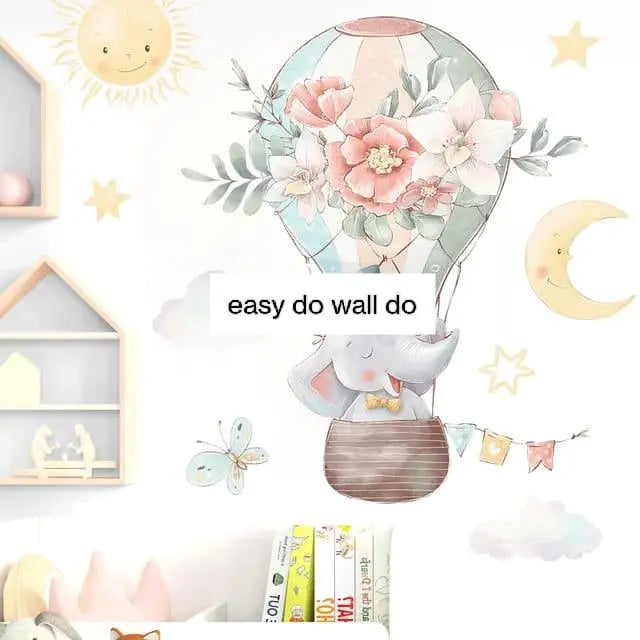 Adorable Elephant Hot Air Balloon Wall Stickers Easy do Wall do