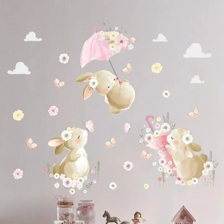 Adorable Bunny with Umbrella Wall Stickers Easy do Wall do