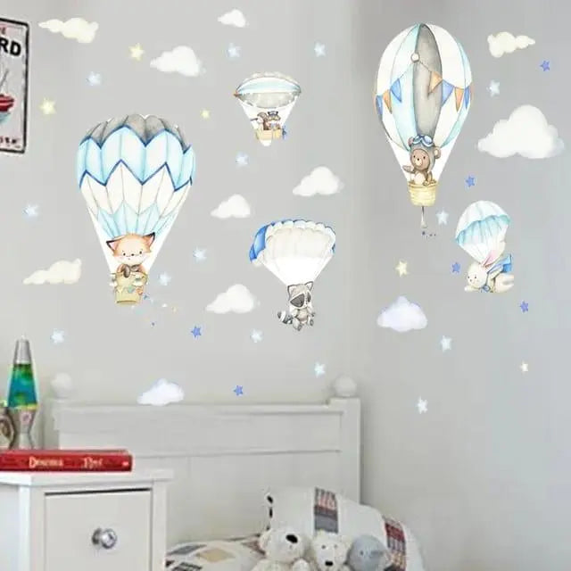 Adorable Animal Hot Air Balloon Wall Stickers Easy do Wall do