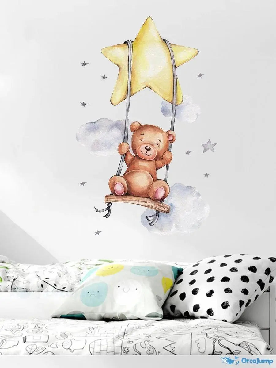 Swinging Teddy Bear Wall Sticker Easy do Wall do