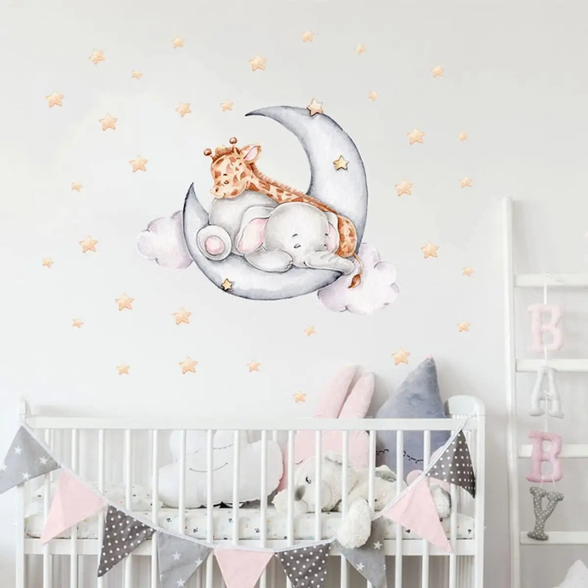 Dreamy Elephant & Giraffe Moon Wall Sticker Easy do Wall do