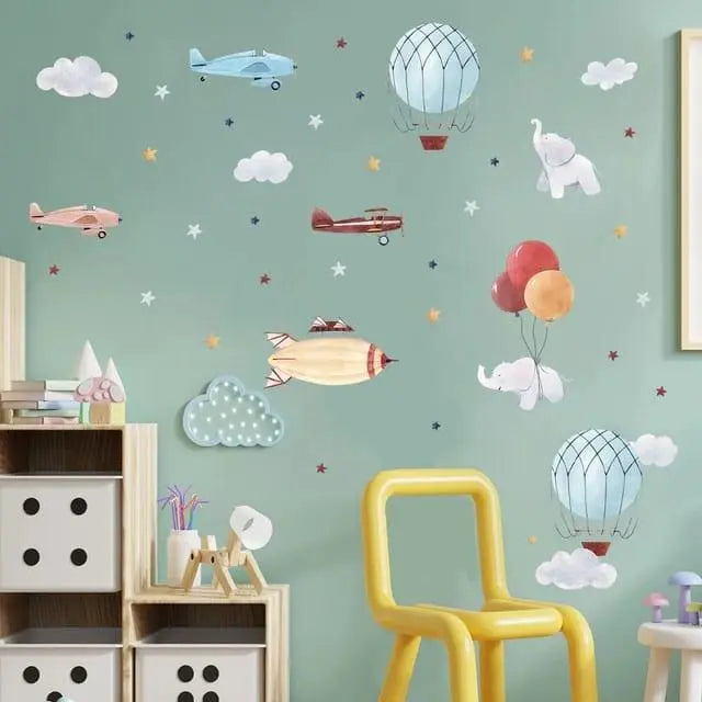 Vintage Airplane and Hot Air Balloon Wall Stickers - Easy do Wall do