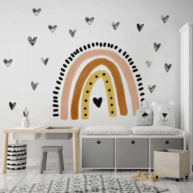 Boho Rainbow with Black Heart Wall Decals - Nursery & Kids Room Decor Easy do Wall do