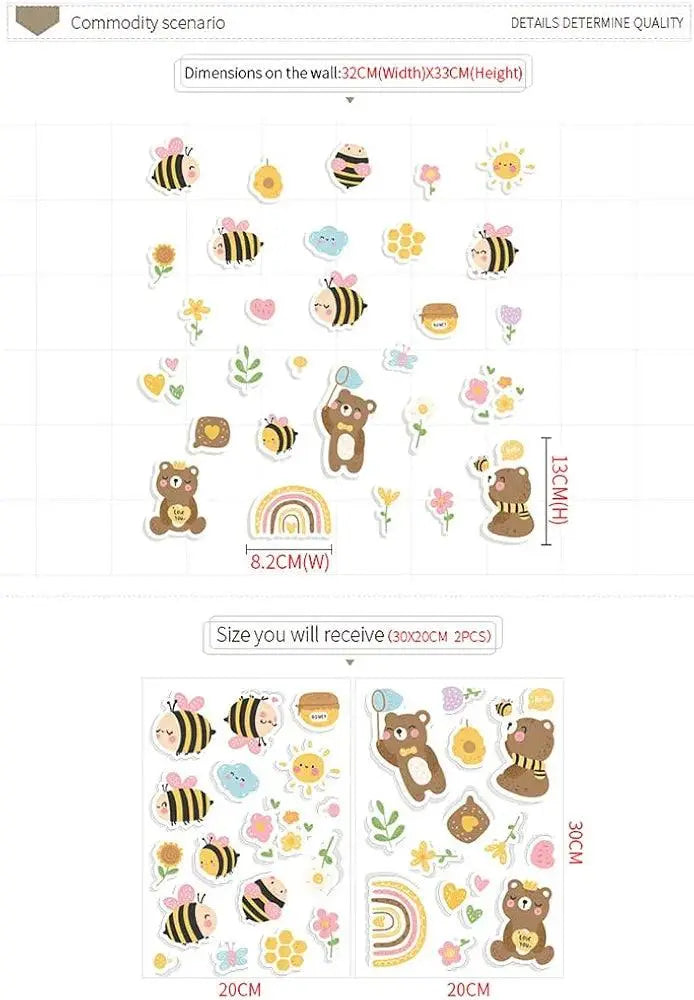 Adorable Baby Bear and Bee Wall Sticker Set Easy do Wall do