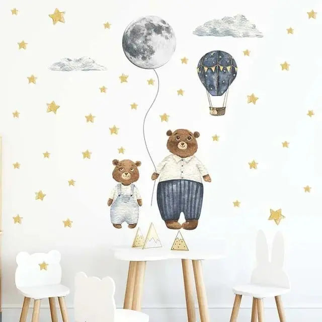 Adorable Bear and Moon Wall Stickers for Kids Easy do Wall do