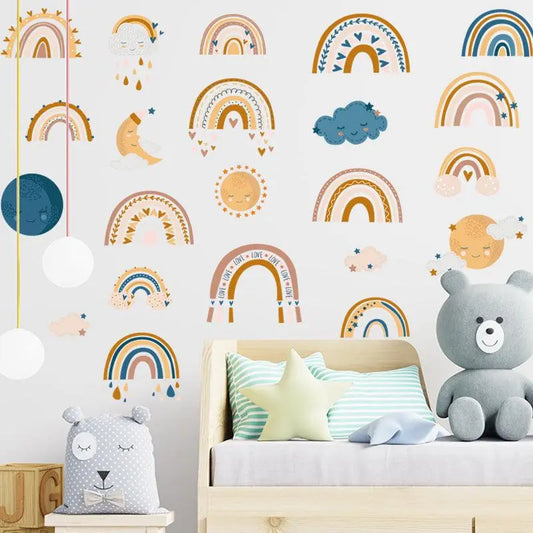 Boho Rainbow, Sun & Clouds Wall Stickers for Kids Rooms Easy do Wall do