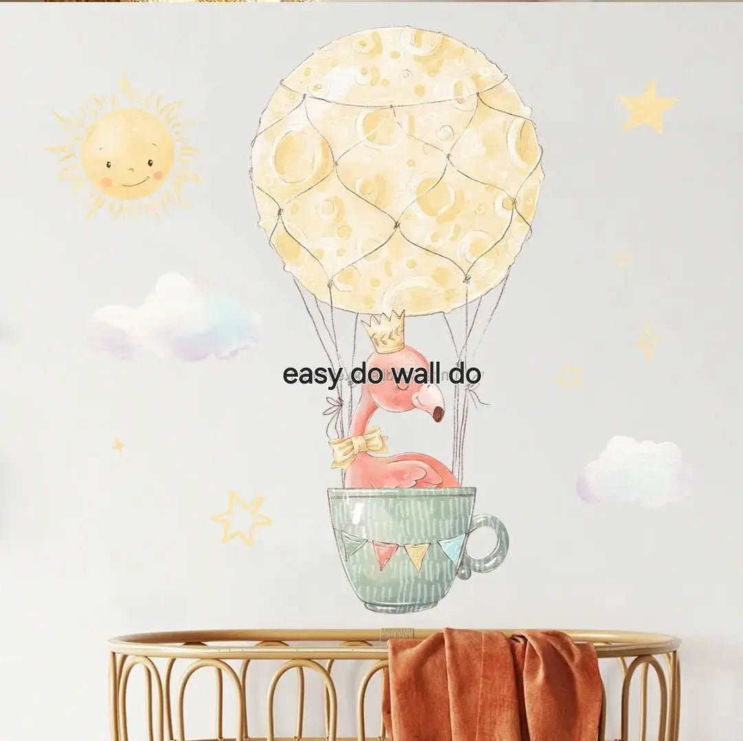 Flamingo in a Teacup Hot Air Balloon Wall Sticker - Easy do Wall do