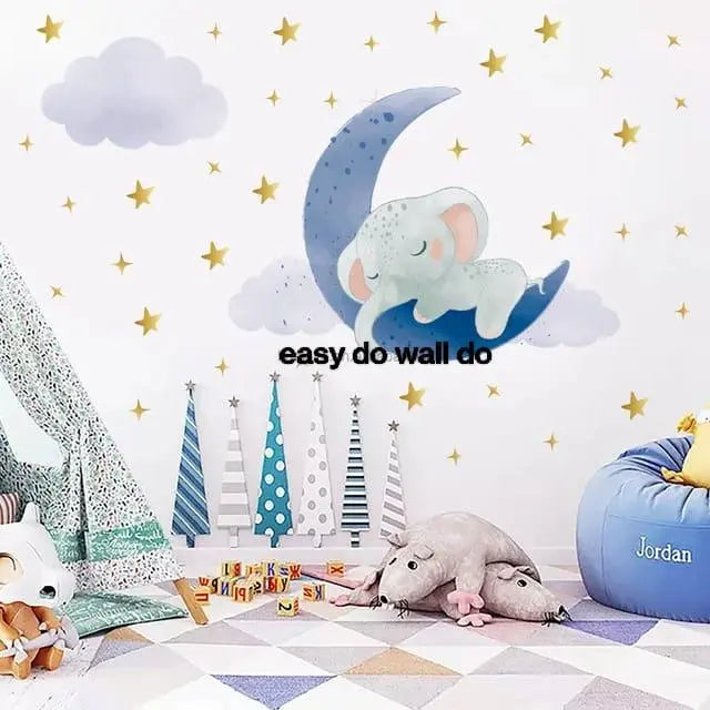 Dreamy Elephant and Moon Wall Stickers for Kids Easy do Wall do