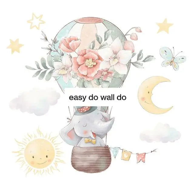 Adorable Elephant Hot Air Balloon Wall Stickers Easy do Wall do