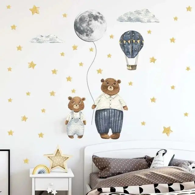 Adorable Bear and Moon Wall Stickers for Kids Easy do Wall do