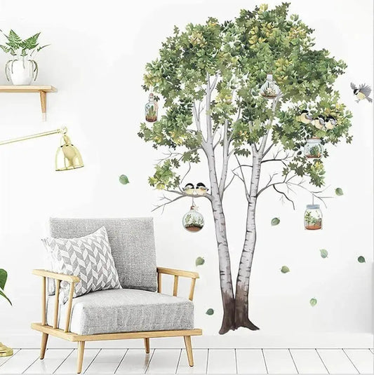 Birch Tree with Birds and Mason Jars Wall Stickers Easy do Wall do