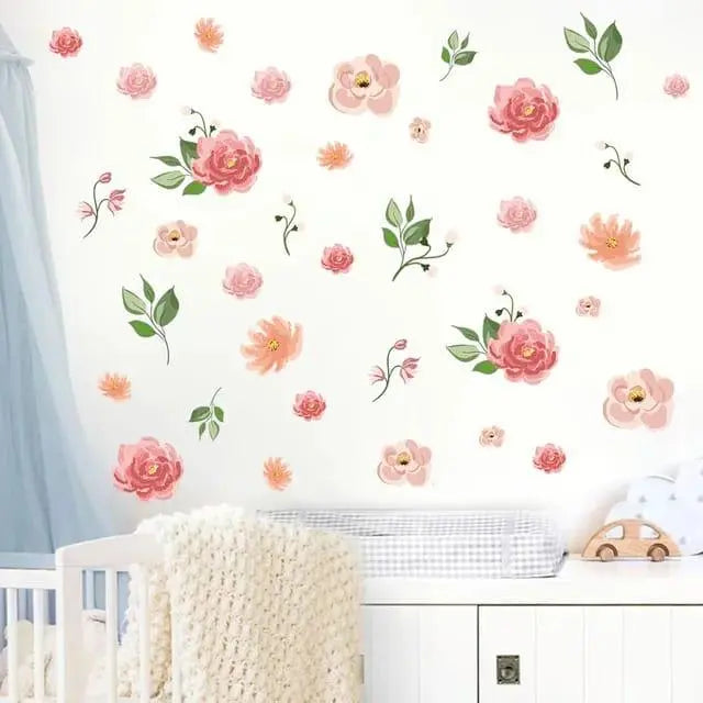 Fresh Pink Rose Flower Wall Stickers Easy do Wall do