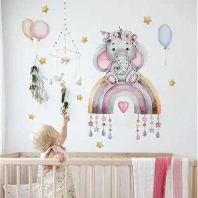 Adorable Elephant and Rainbow Wall Stickers for Kids Rooms Easy do Wall do