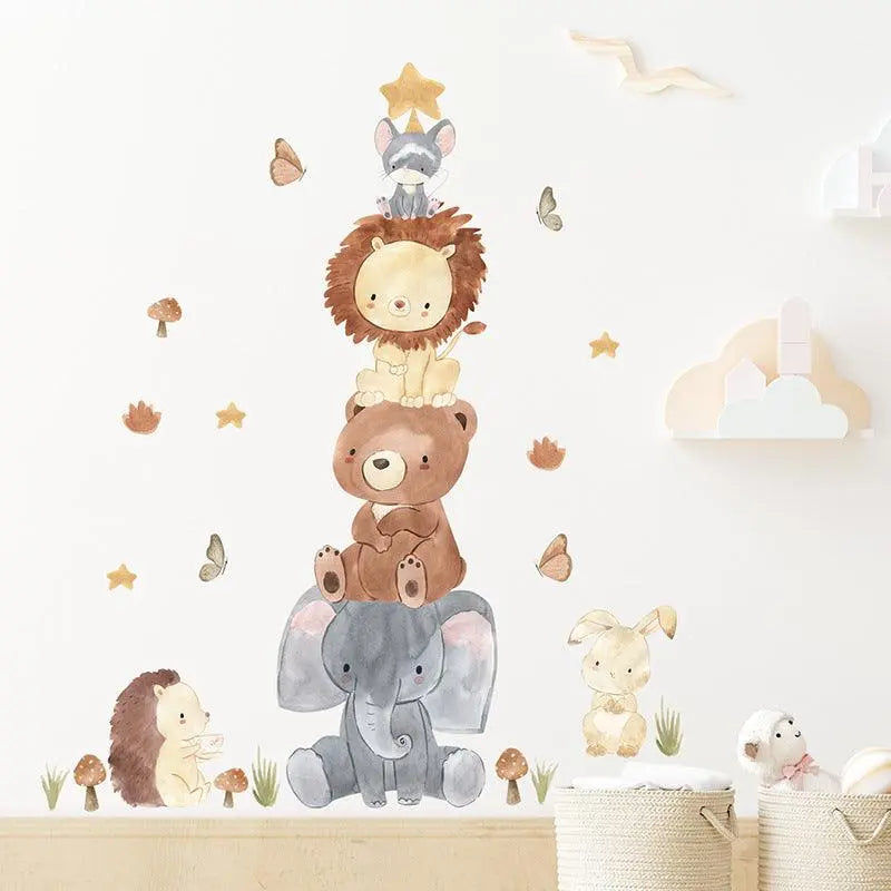 Adorable Stacked Jungle Animals Wall Stickers for Kids Easy do Wall do