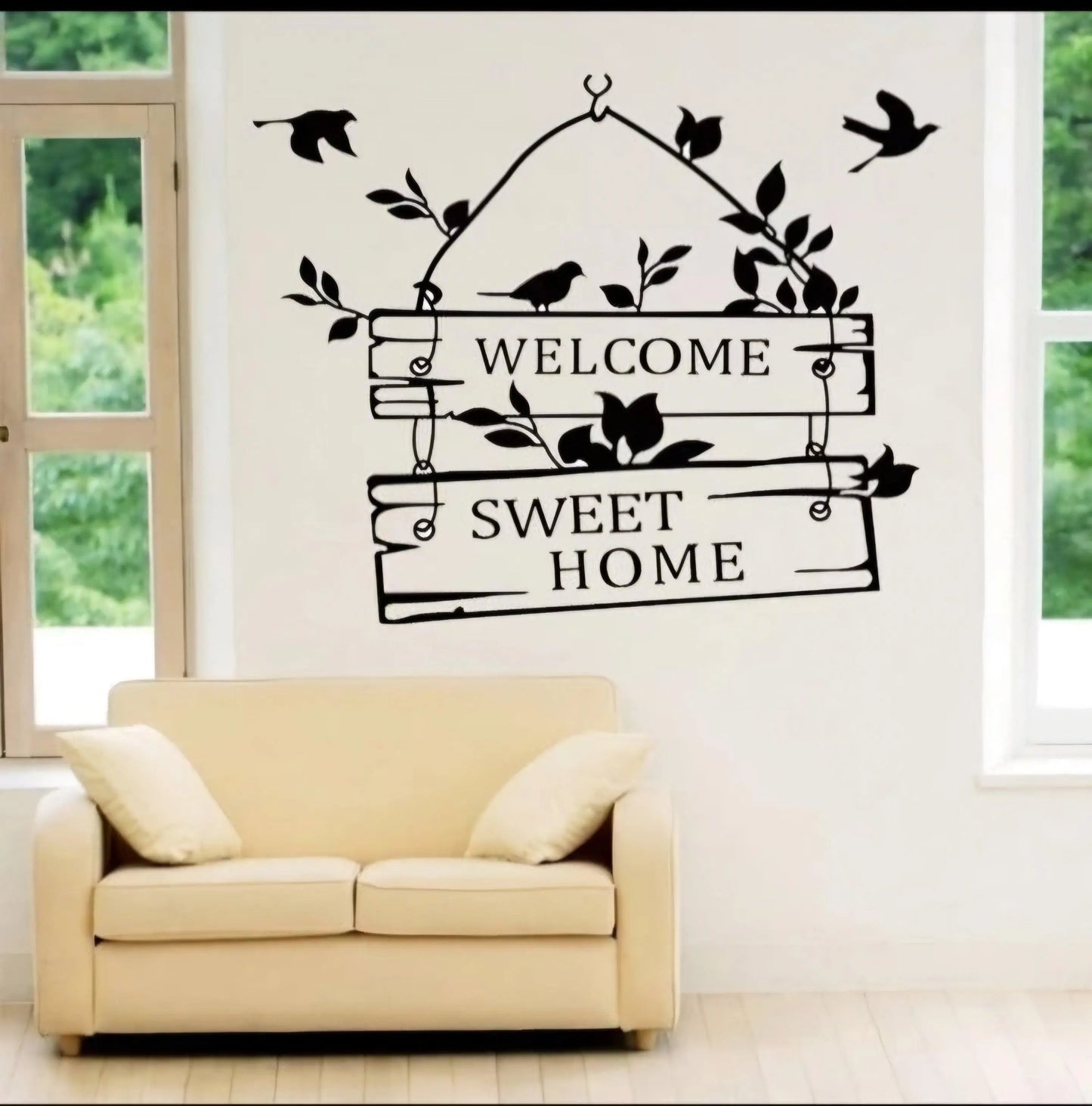 Welcome Sweet Home Wall Stickers with Birds & Tree Easy do Wall do