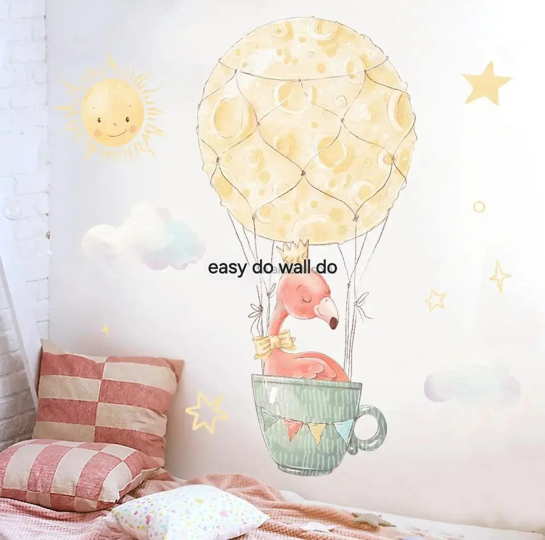 Flamingo in a Teacup Hot Air Balloon Wall Sticker - Easy do Wall do