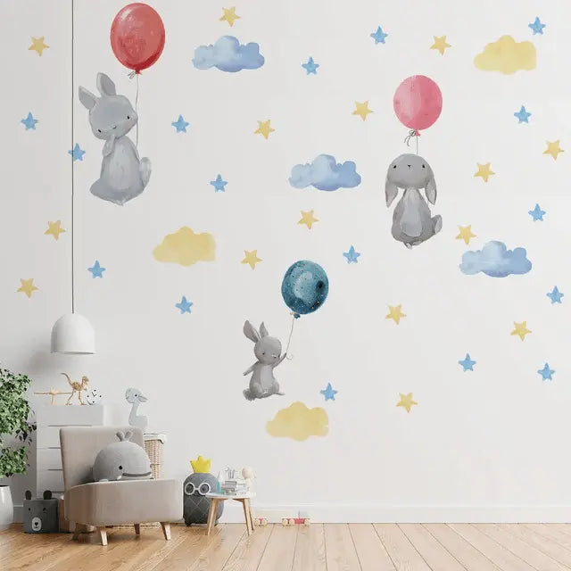 Adorable Falling Bunnies & Balloons Wall Decals Easy do Wall do