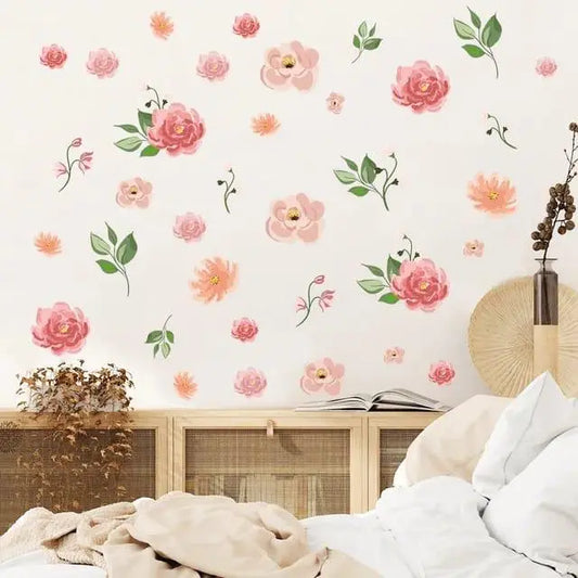 Fresh Pink Rose Flower Wall Stickers Easy do Wall do