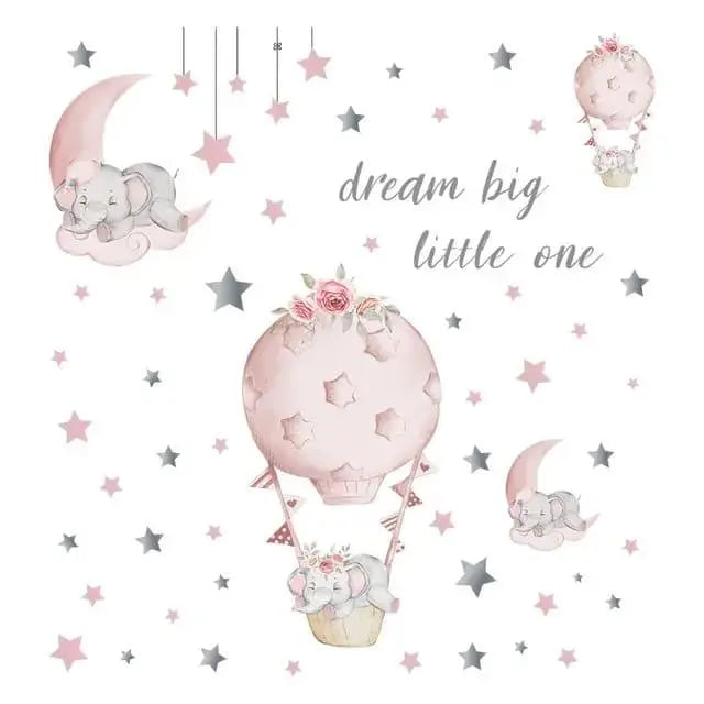 Dream Big Little One: Adorable Elephant Hot Air Balloon Wall Stickers Easy do Wall do